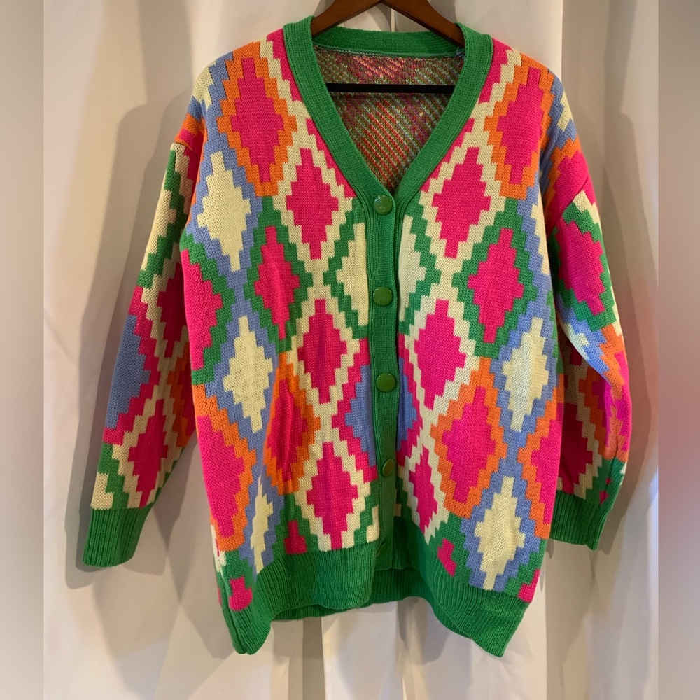 Milti Patterned Cardigan Women Fashion Winter Sweater Autumn Loose